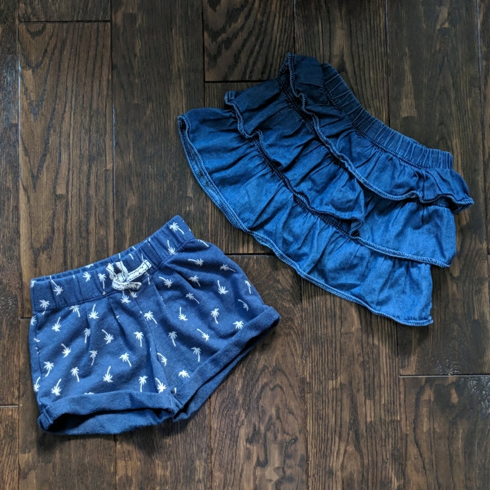 Ruffle Blue Denim Skirt Size 4 + GAP Shorts